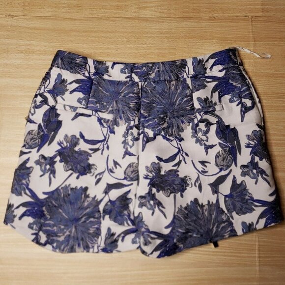 FRNCH women's blue floral brocade lace up shorts small - Picture 2 of 7